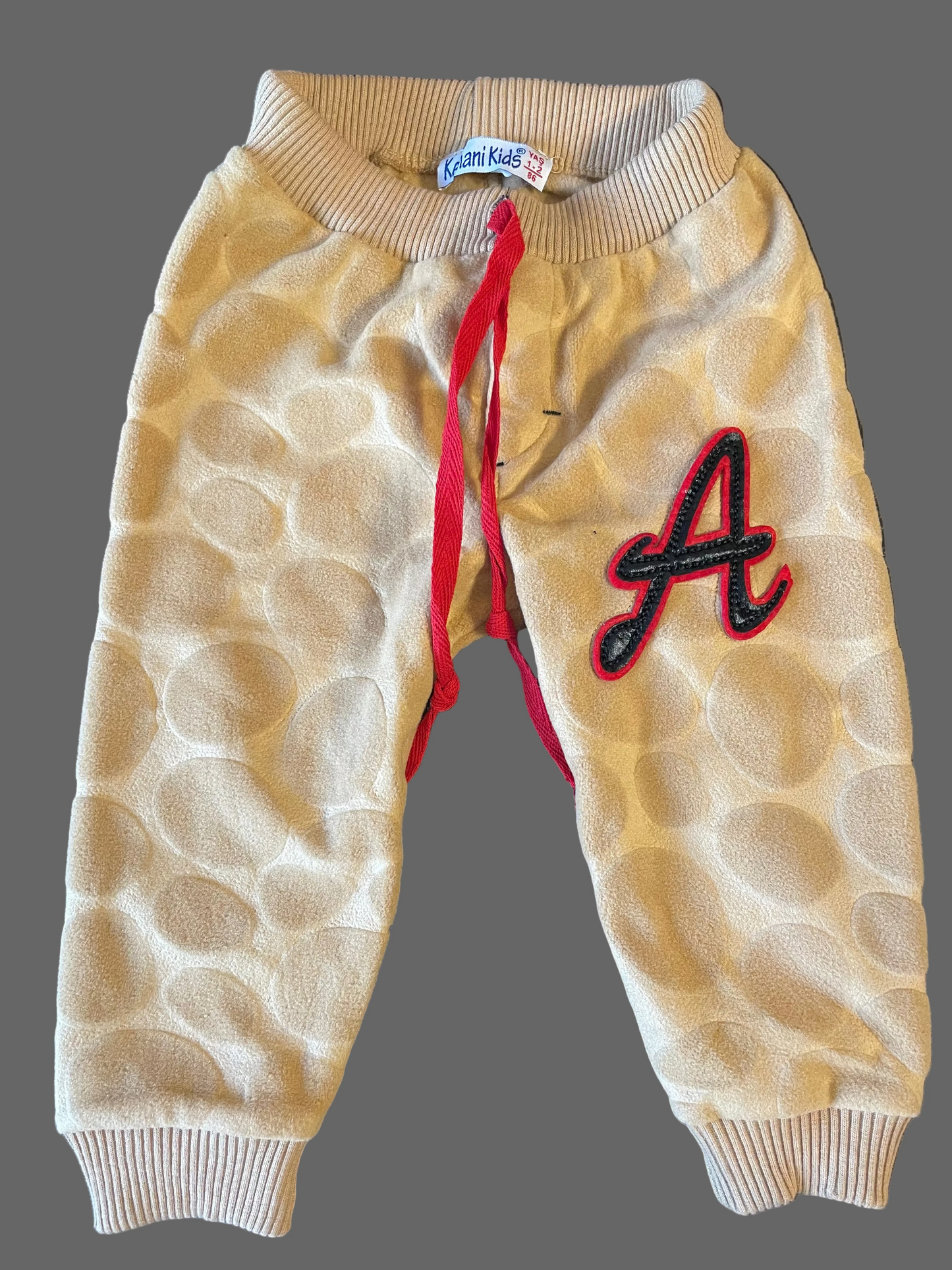 Kids Premium Textured Hoodie & Jogger Set, Beige with Red Details