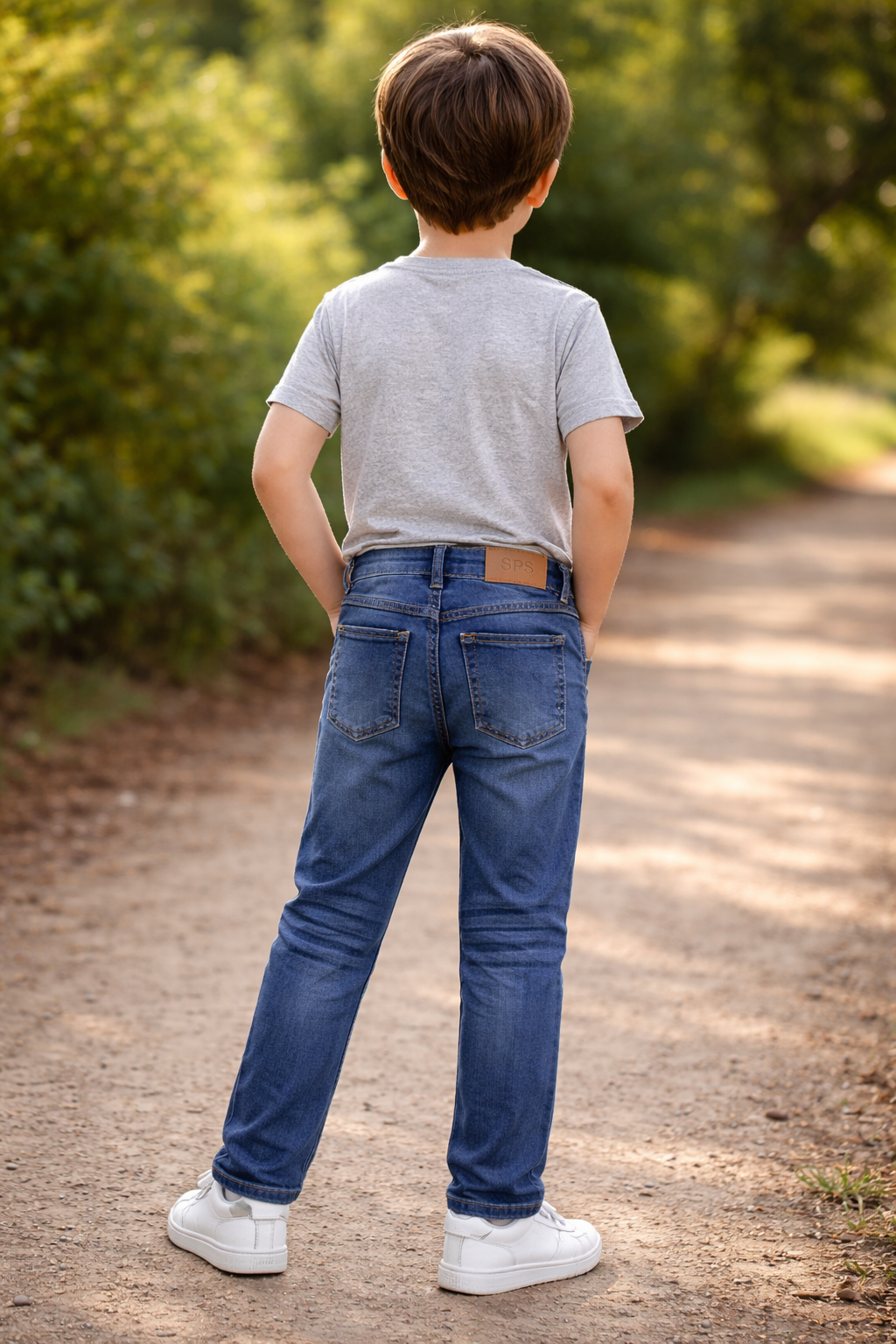 SPS kids comfort denim jeans unisex blue back view